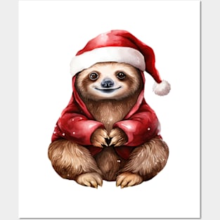 Christmas Sloth Wear Red Clothes Posters and Art